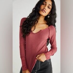 Free People We The Free Layer Up Long Sleeve Tee Dusty Redish Pink Size S